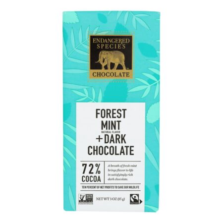 Endangered Species Natural Chocolate Bars - Dark Chocolate - 72 Percent Cocoa - Forest Mint - 3 oz Bars - Case of 12