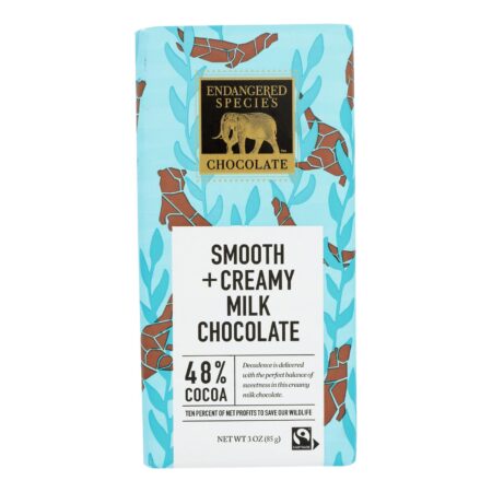 Endangered Species Natural Chocolate Bars - Milk Chocolate - 48 Percent Cocoa - 3 oz Bars - Case of 12