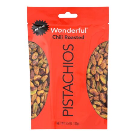 Wonderful Pistachios, No Shells Chili Roasted Pistachios Pouch, Case Of 10, 5.5 oz
