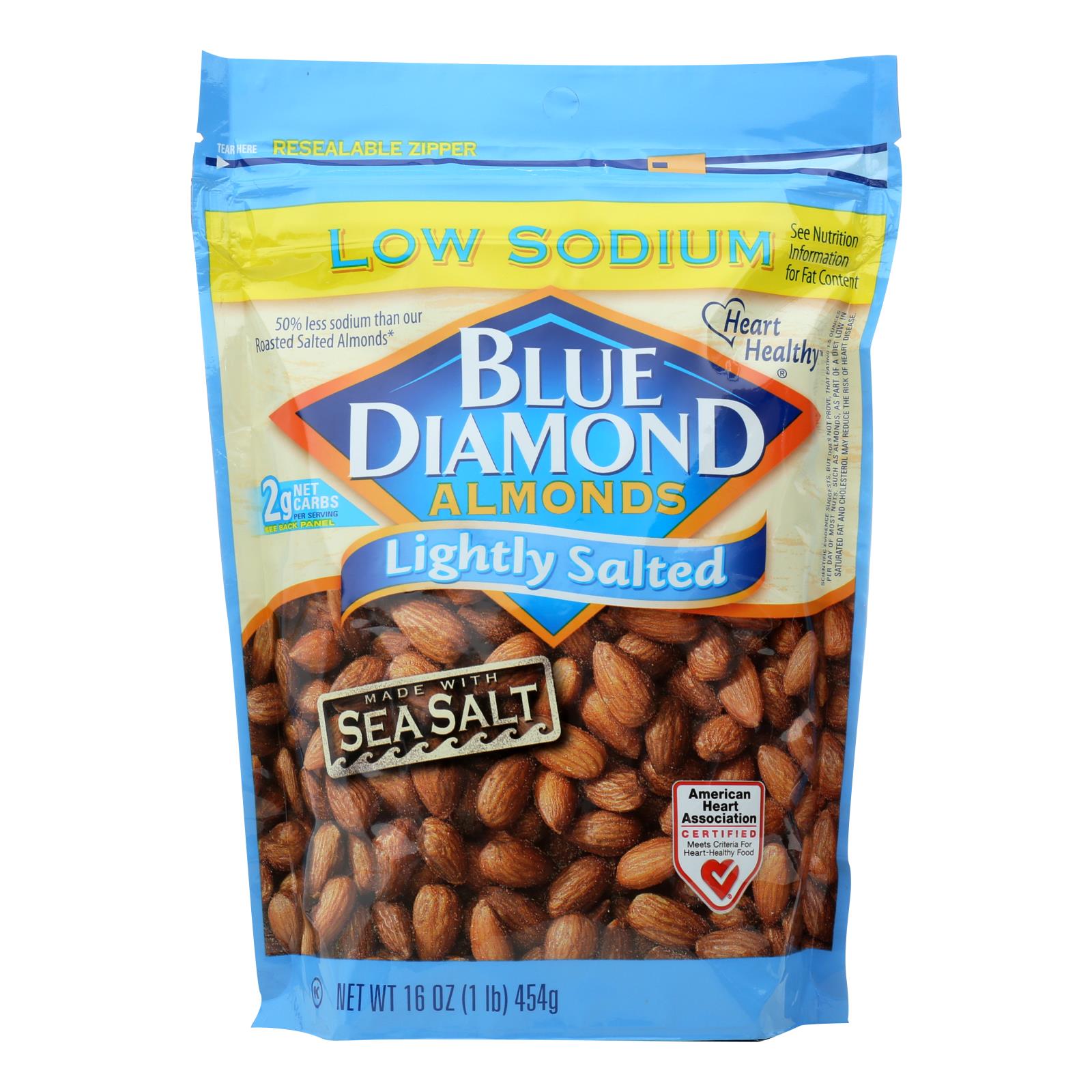 Blue Diamond Lightly Salted Low Sodium Almonds - Case of 6 - 16 OZ
