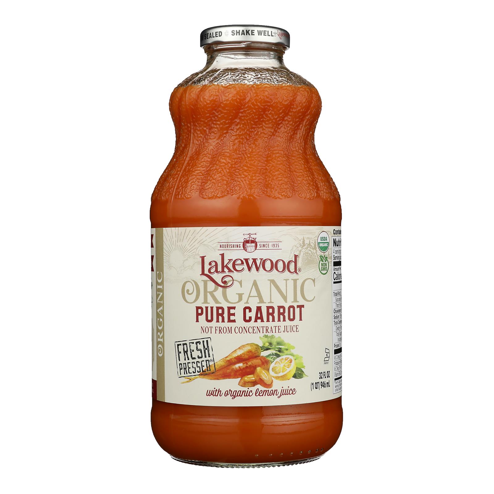 Lakewood - Organic Juice - Pure Carrot - Case of 6 - 32 fl oz.