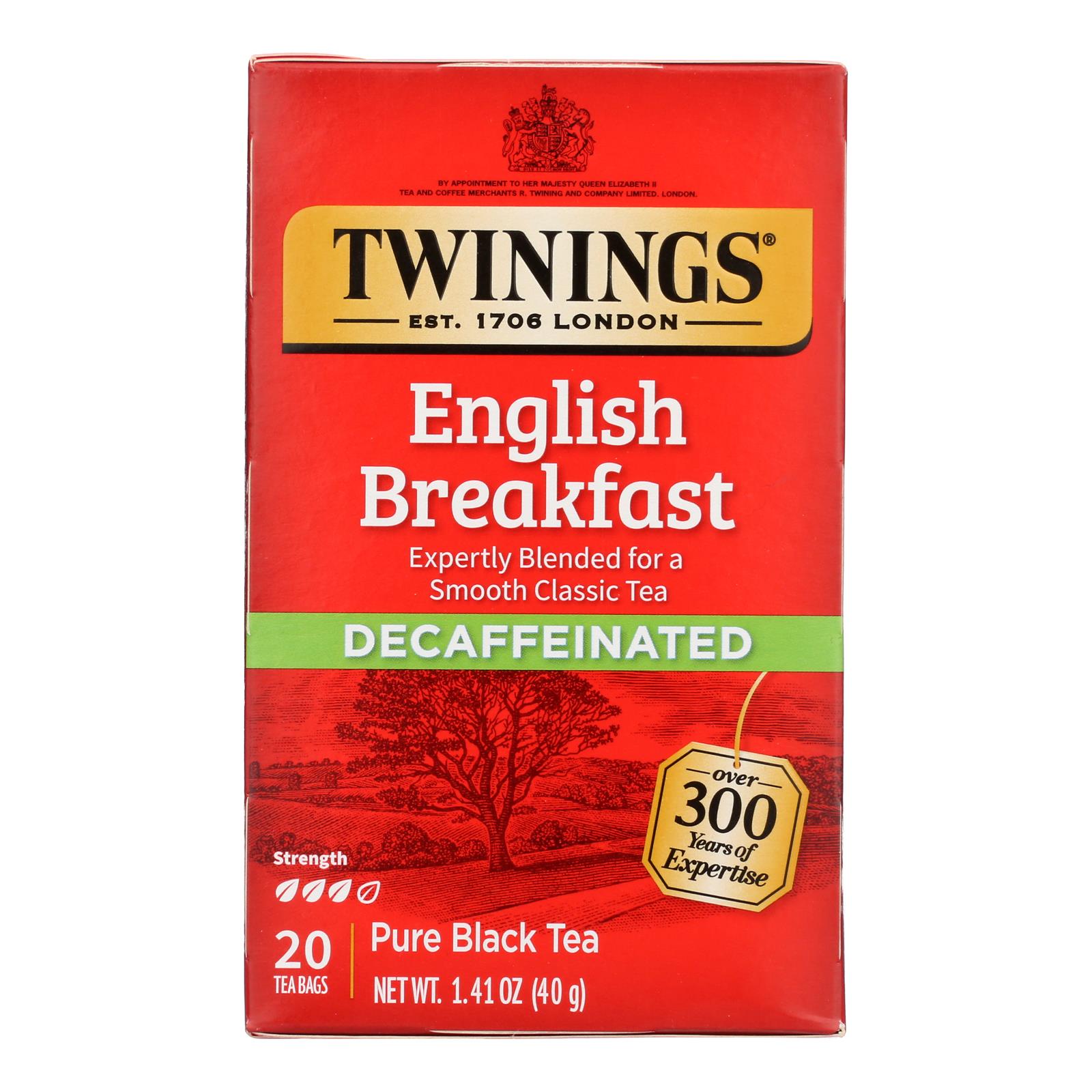 Twinings Tea Breakfast Tea - English Decaffeinated - Case of 6 - 20 Bags