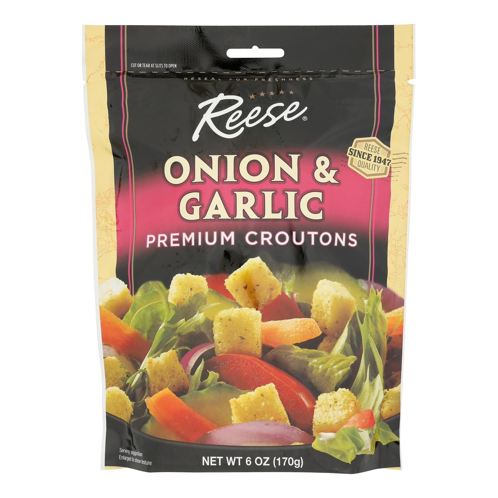 Reese Premium Croutons - Onion and Garlic - Case of 12 - 6 oz.