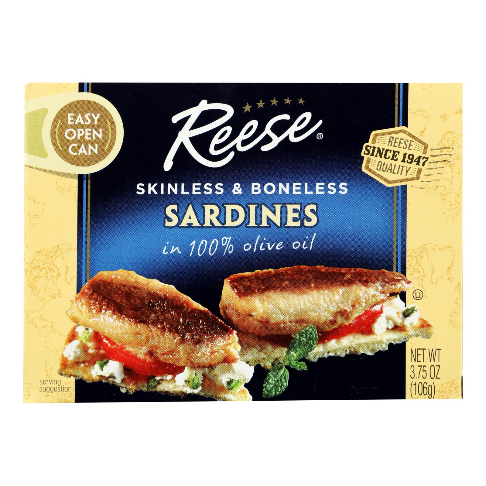 Reese Sardines - Skinless Boneless in Olive Oil - Case of 10 - 3.75 oz
