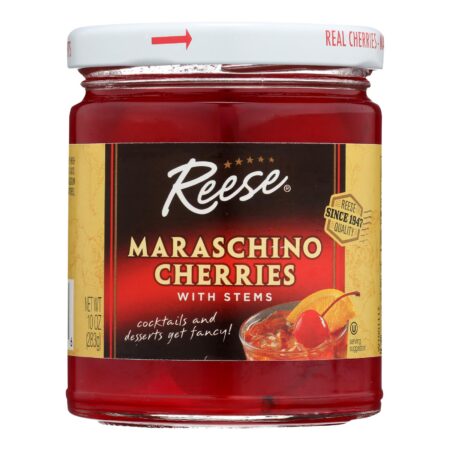 Reese Red Maraschino Cherries with Stems - Case of 12 - 10 oz.