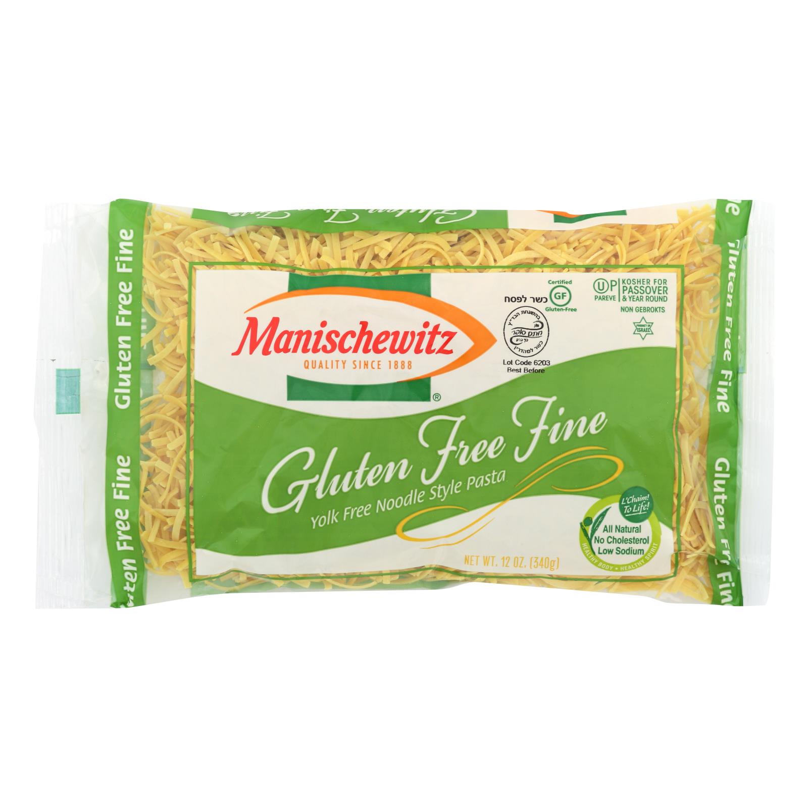 Manischewitz Gluten Free Fine Egg Noodles - Case of 12 - 12 OZ