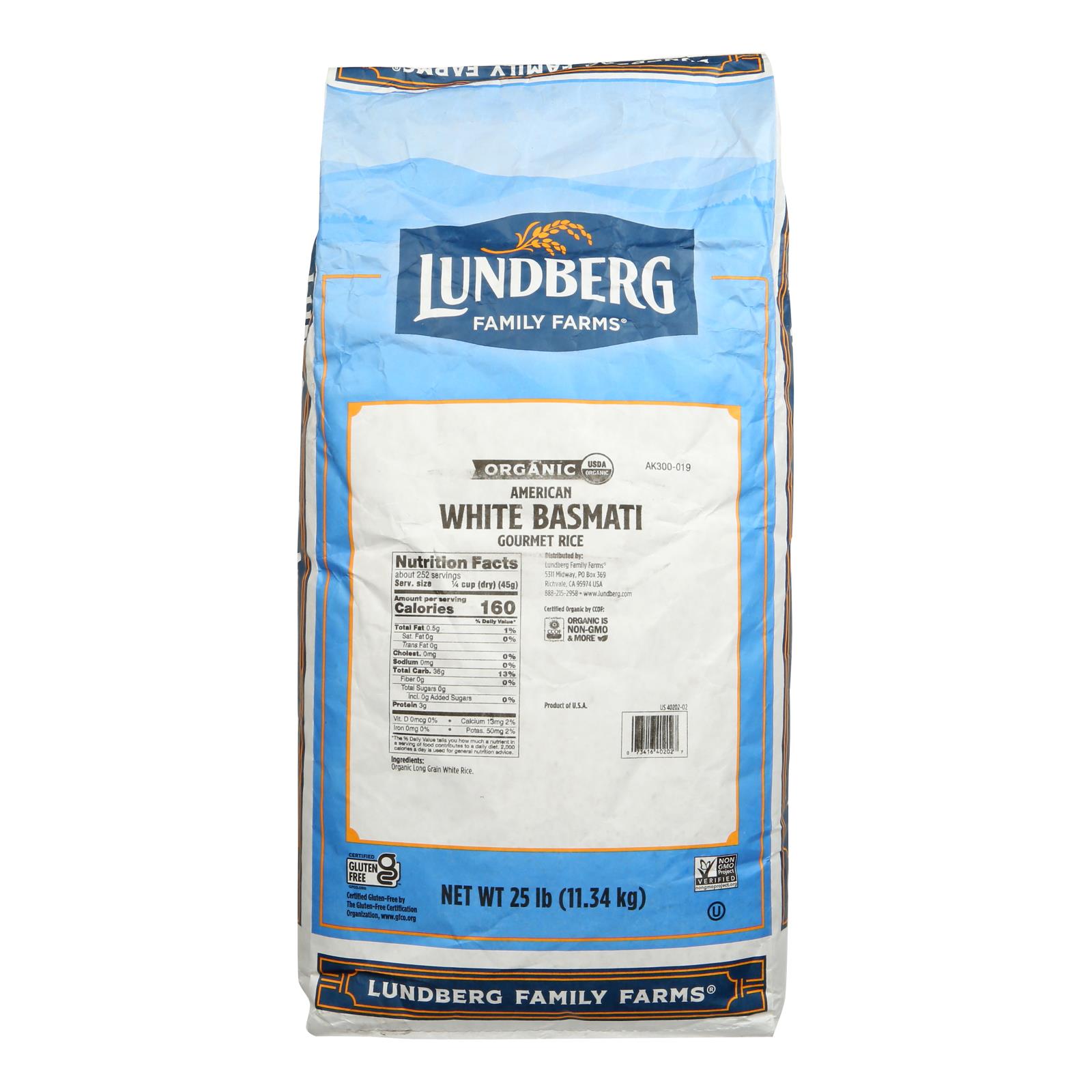 Lundberg Family Farms Organic California White Basmati Rice - Single Bulk Item - 25LB