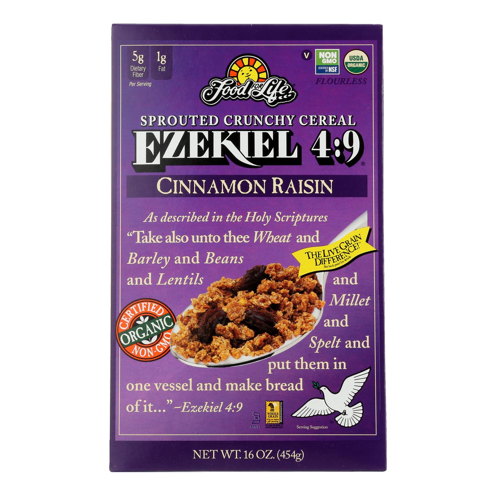 Food For Life Baking Co. Cereal - Organic - Ezekiel 4-9 - Sprouted Whole Grain - Cinnamon Raisin - 16 oz - case of 6