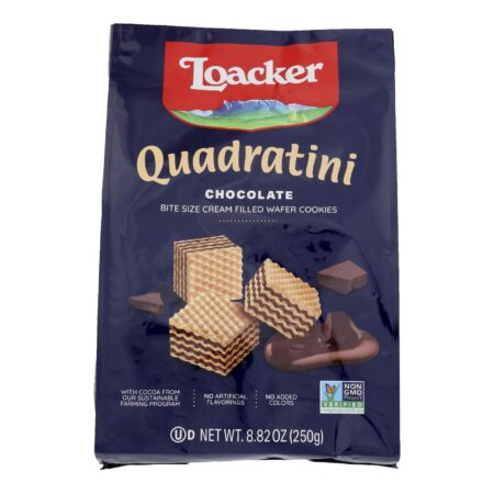 Loacker Quadratini Bite Size Chocolate Wafer Cookies - Case of 6 - 8.82 OZ