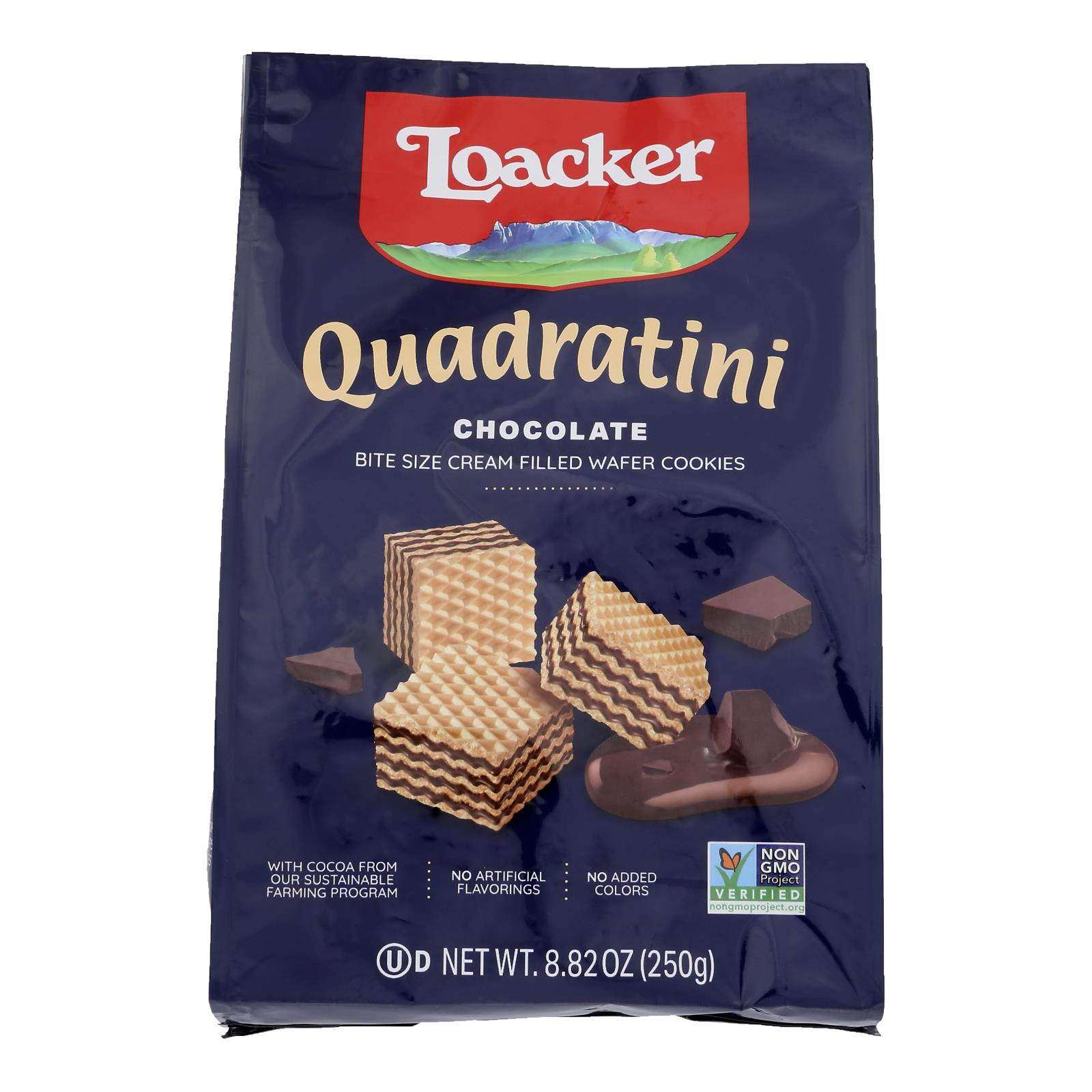 Loacker Quadratini Bite Size Chocolate Wafer Cookies - Case of 6 - 8.82 OZ