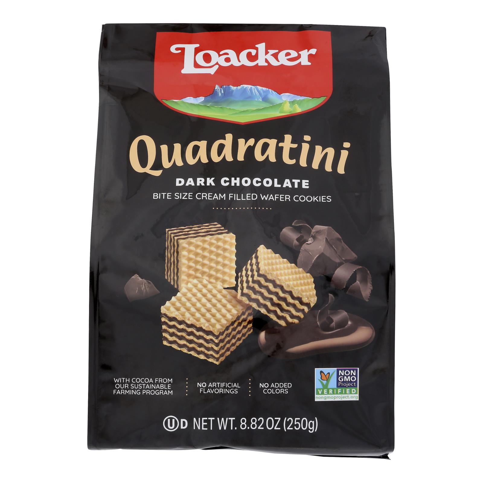 Loacker Quadratini Dark Chocolate Wafer Cookies - Case of 6 - 8.82 OZ