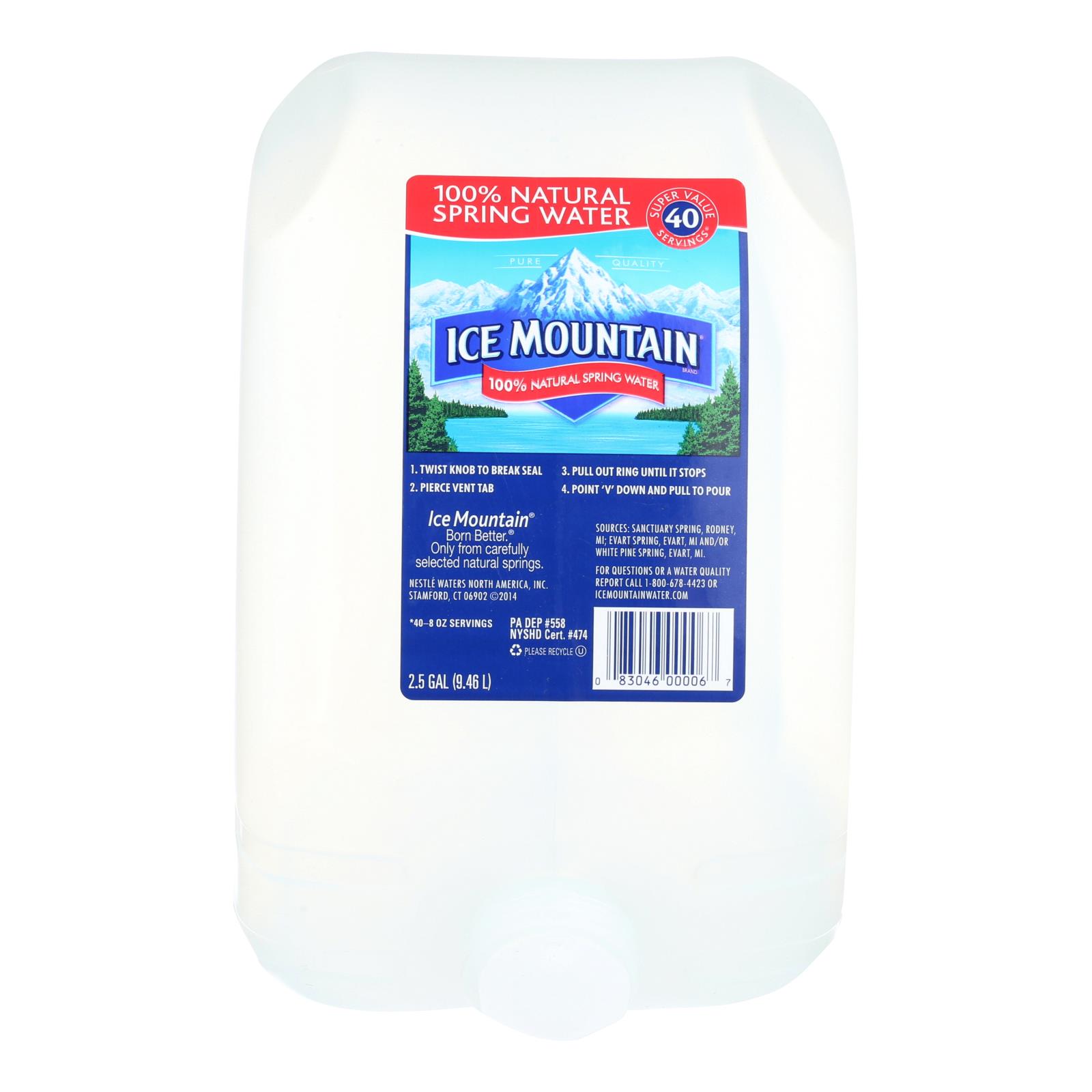 Ice Mountain 100% Natural Spring Water - Case of 2 - 2.5 GAL