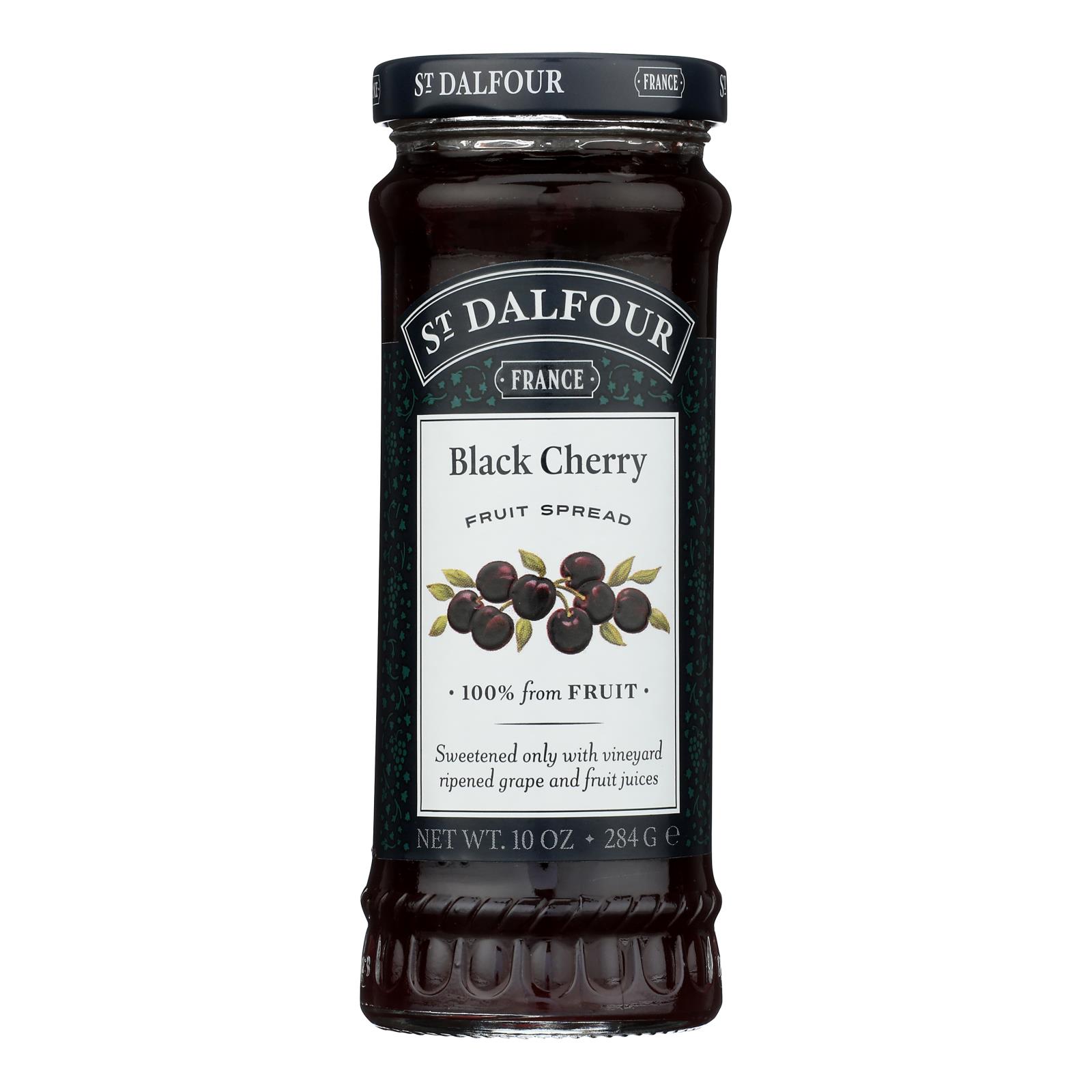 St Dalfour Fruit Spread - Deluxe - 100 Percent Fruit - Black Cherry - 10 oz - Case of 6