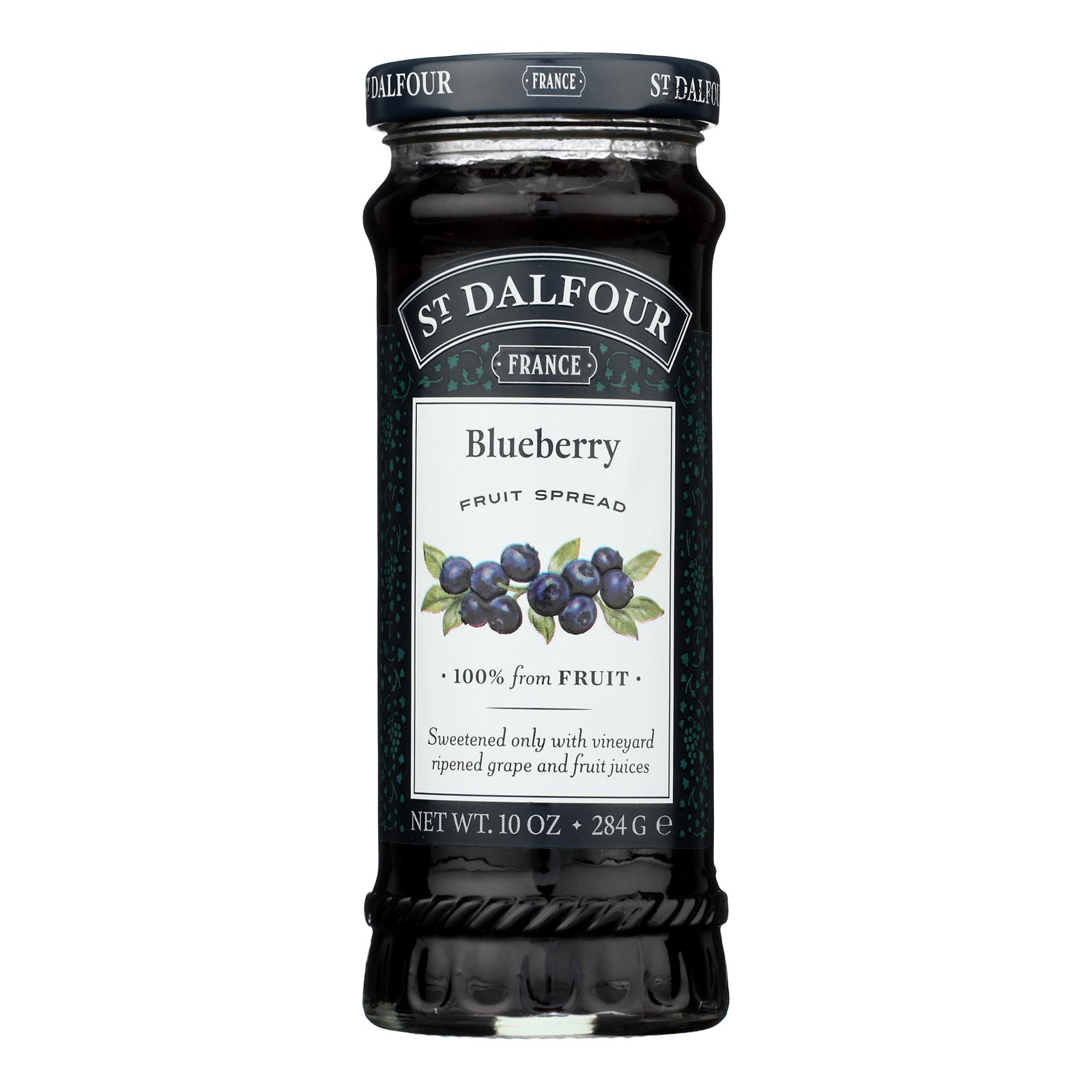 St Dalfour Fruit Spread - Deluxe - 100 Percent Fruit - Wild Blueberry - 10 oz - Case of 6