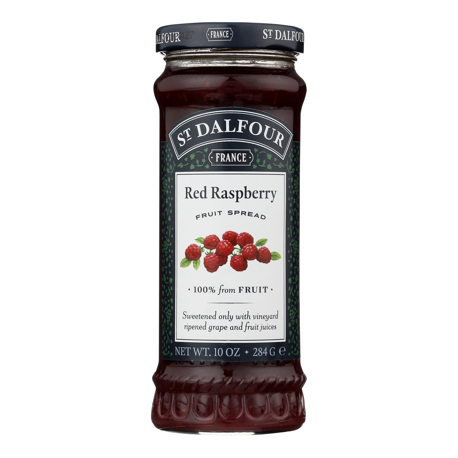 St Dalfour Fruit Spread - Deluxe - 100 Percent Fruit - Red Raspberry - 10 oz - Case of 6