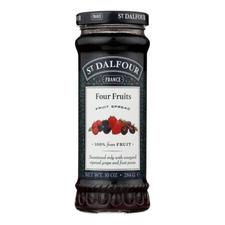 St Dalfour Fruit Spread - Deluxe - 100 Percent Fruit - Four Fruits - 10 oz - Case of 6