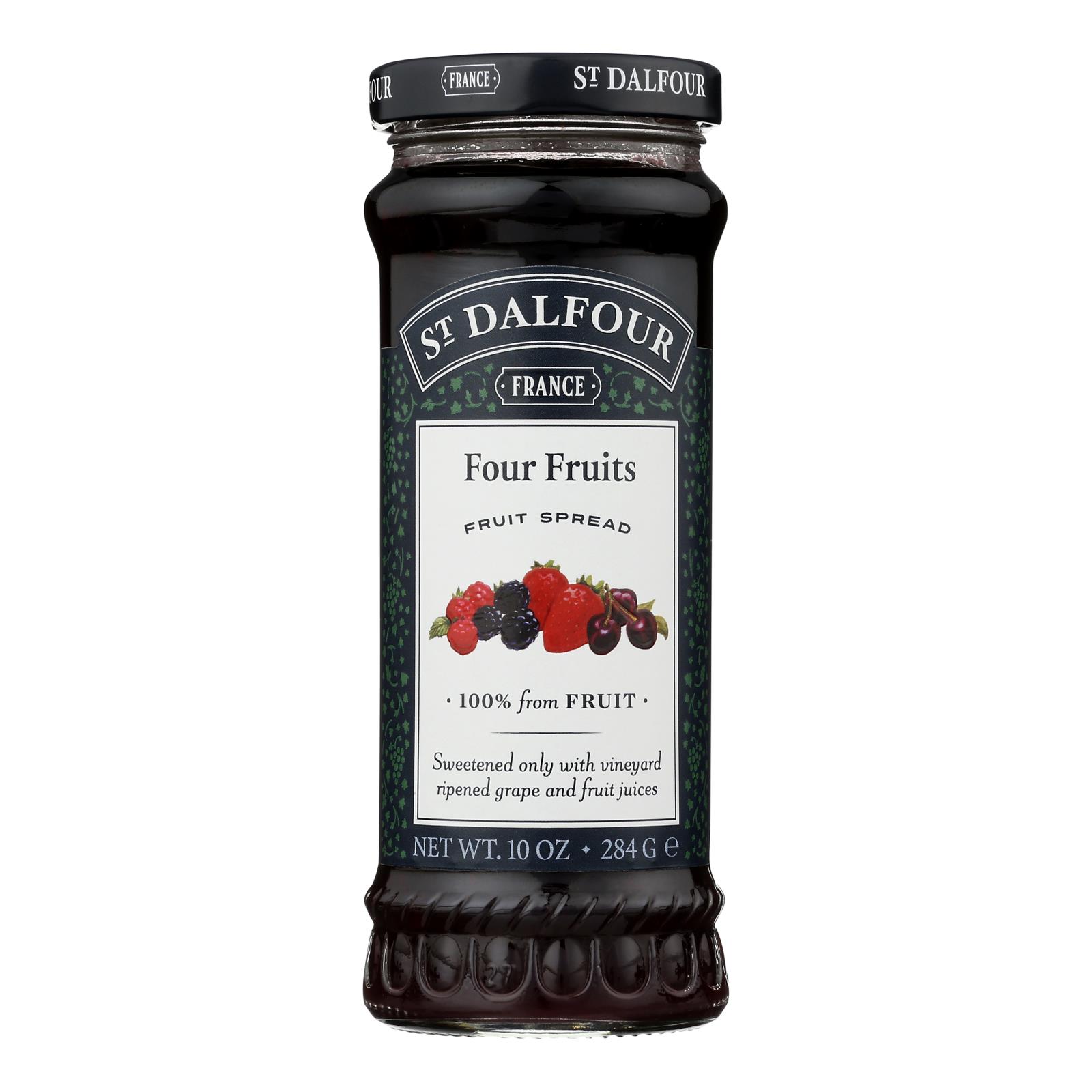 St Dalfour Fruit Spread - Deluxe - 100 Percent Fruit - Four Fruits - 10 oz - Case of 6