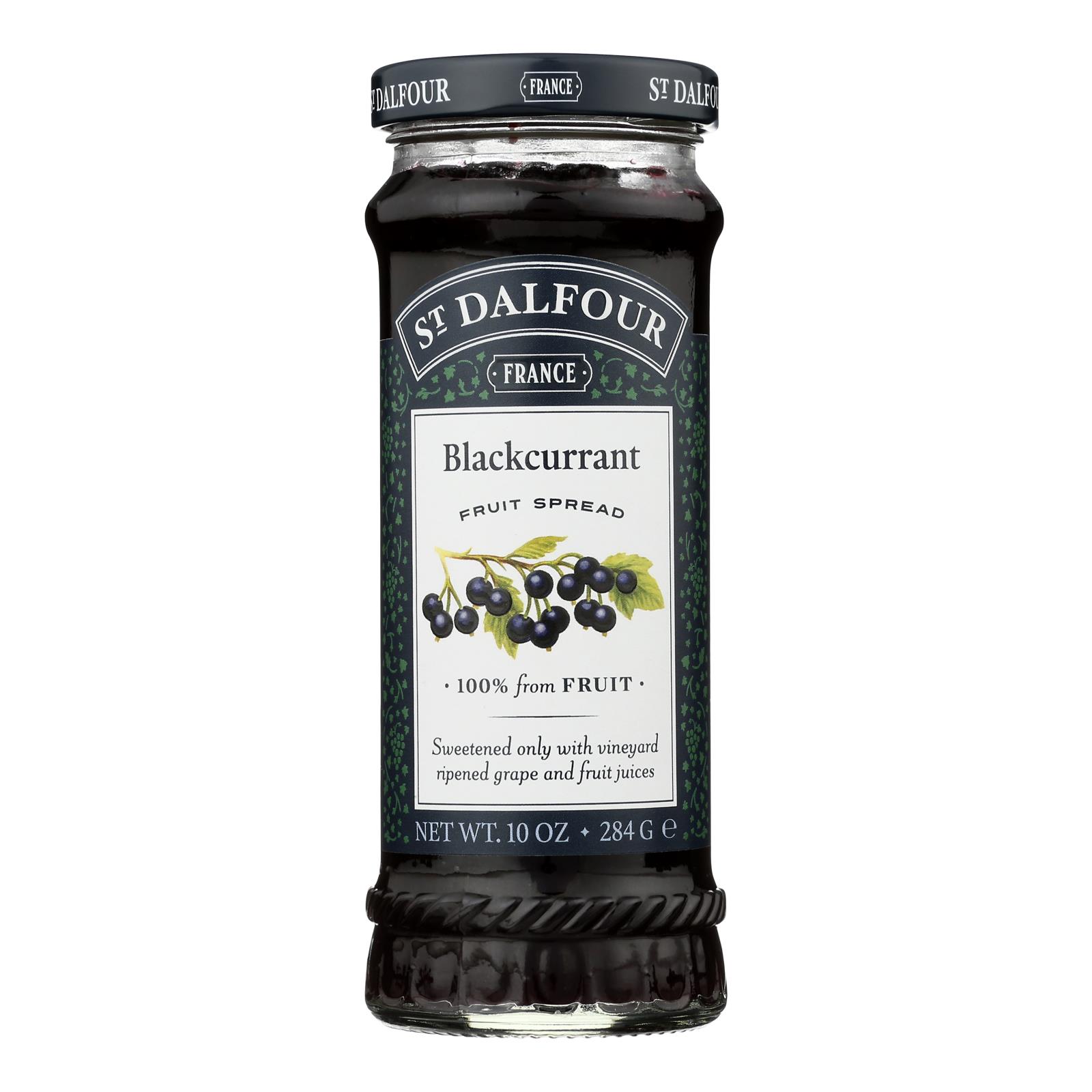 St Dalfour Fruit Spread - Deluxe - 100 Percent Fruit - Black Currant - 10 oz - Case of 6