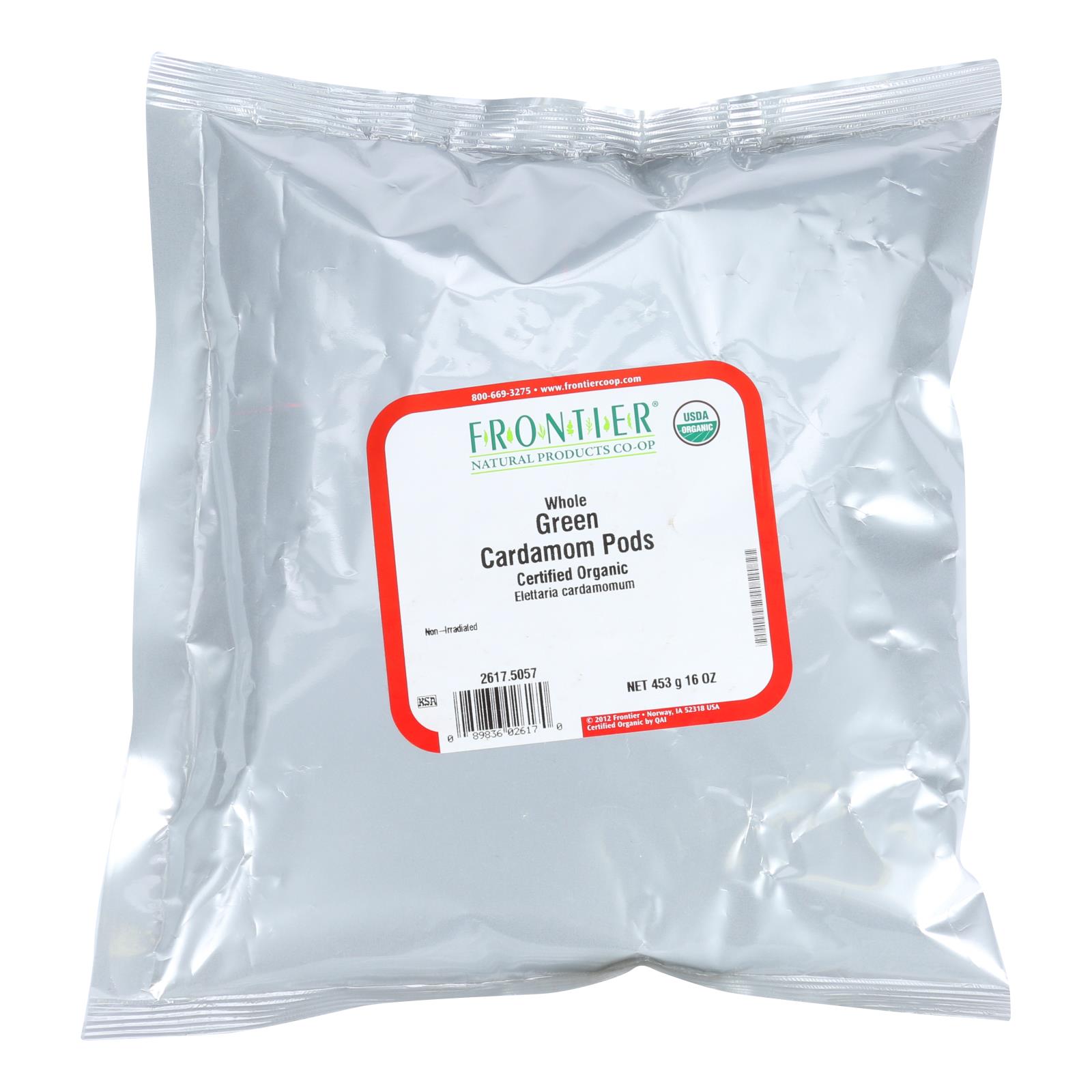 Frontier Herb Cardamom Pods Organic Whole Green - Single Bulk Item - 1LB