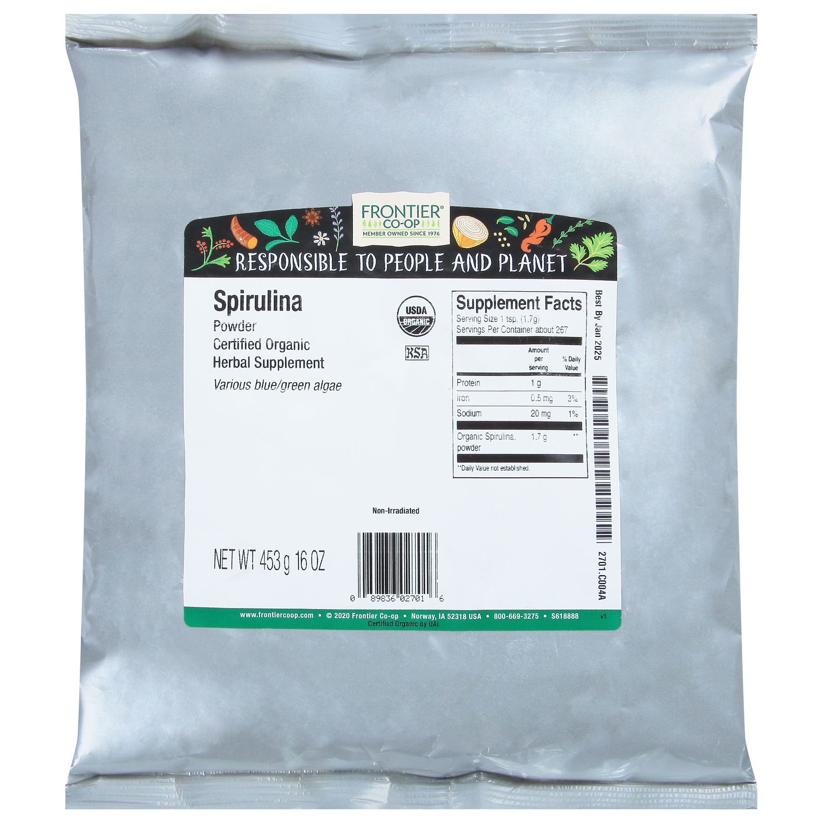Frontier Herb 100% Organic Spirulina Powder - 1 lb.