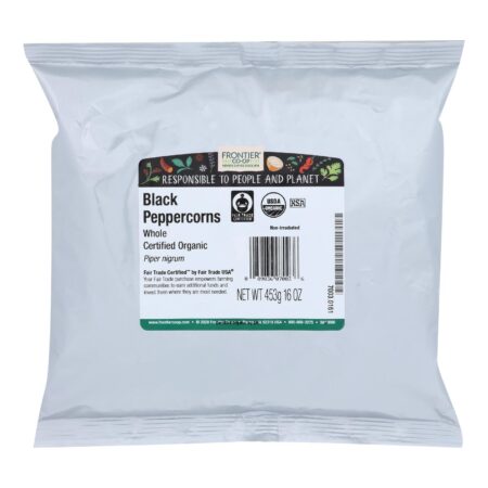 Frontier Herb Peppercorns Organic Fair Trade Certified Whole Black - Single Bulk Item - 1LB