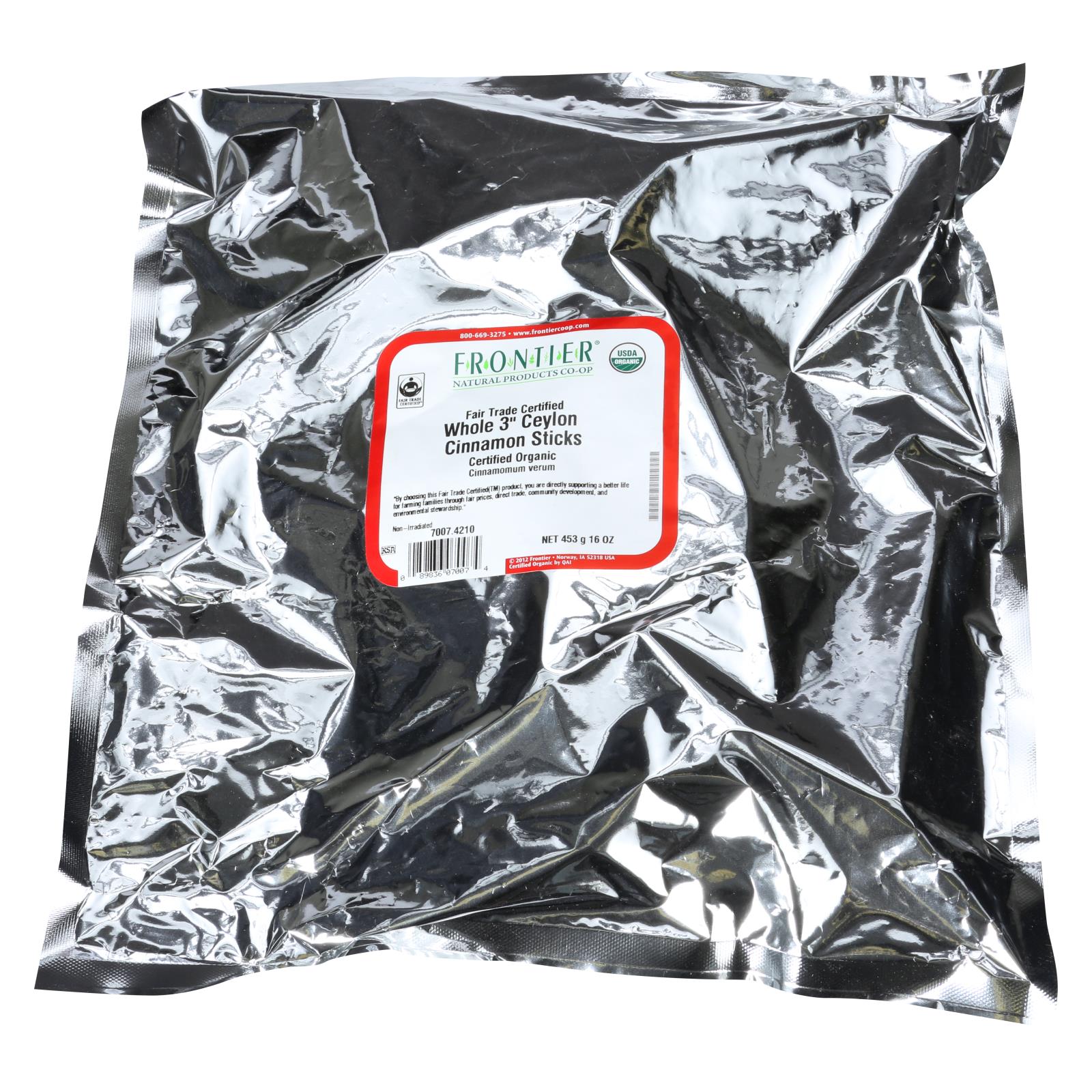 Frontier Herb Cinnamon Organic Fair Trade Certified Sticks 3 in Ceylon - Single Bulk Item - 1LB