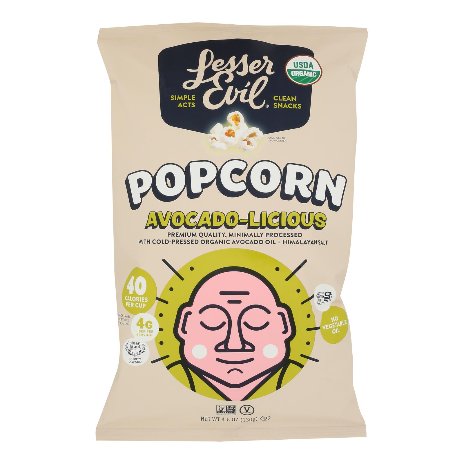 Lesser Evil, Popcorn Avocado-Licious Premium Organic, Case Of 12, 4.6 oz