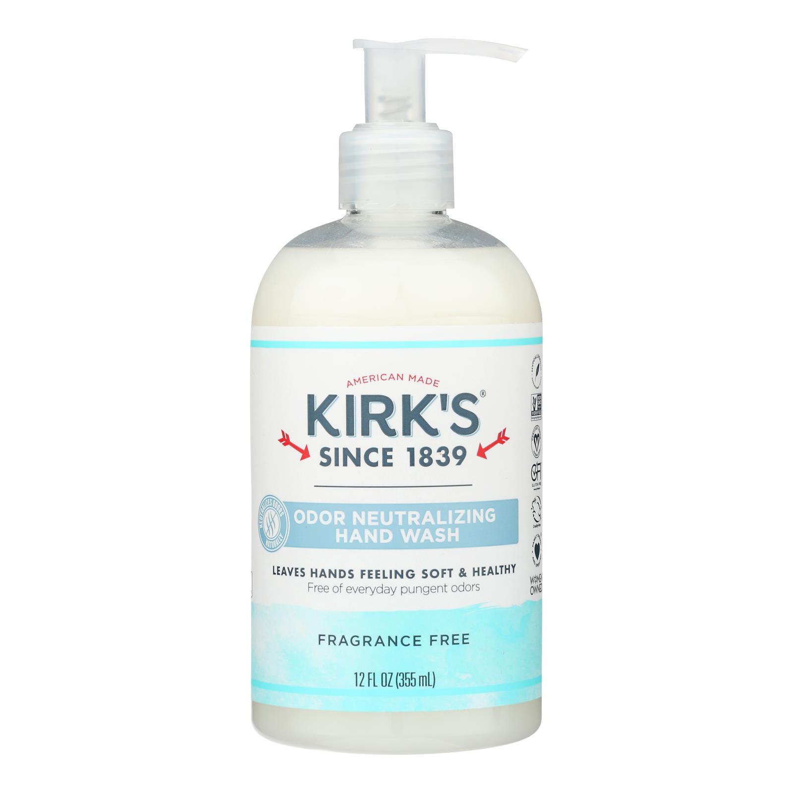 Kirk's Natural - Hand Soap Fragrance Free - 12 FZ