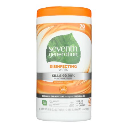 Seventh Generation Disinfecting Wipes Lemongrass and Citrus - 70 Wipes - Case of 6