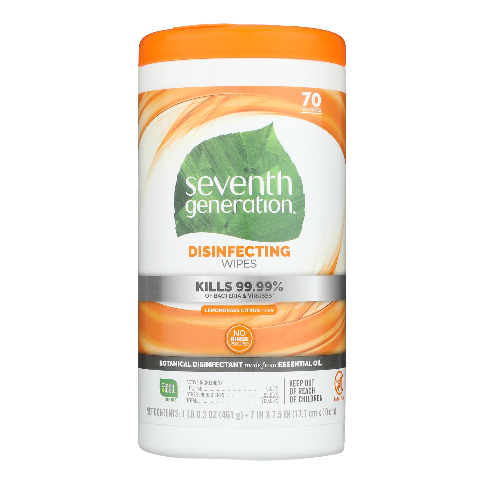 Seventh Generation Disinfecting Wipes Lemongrass and Citrus - 70 Wipes - Case of 6