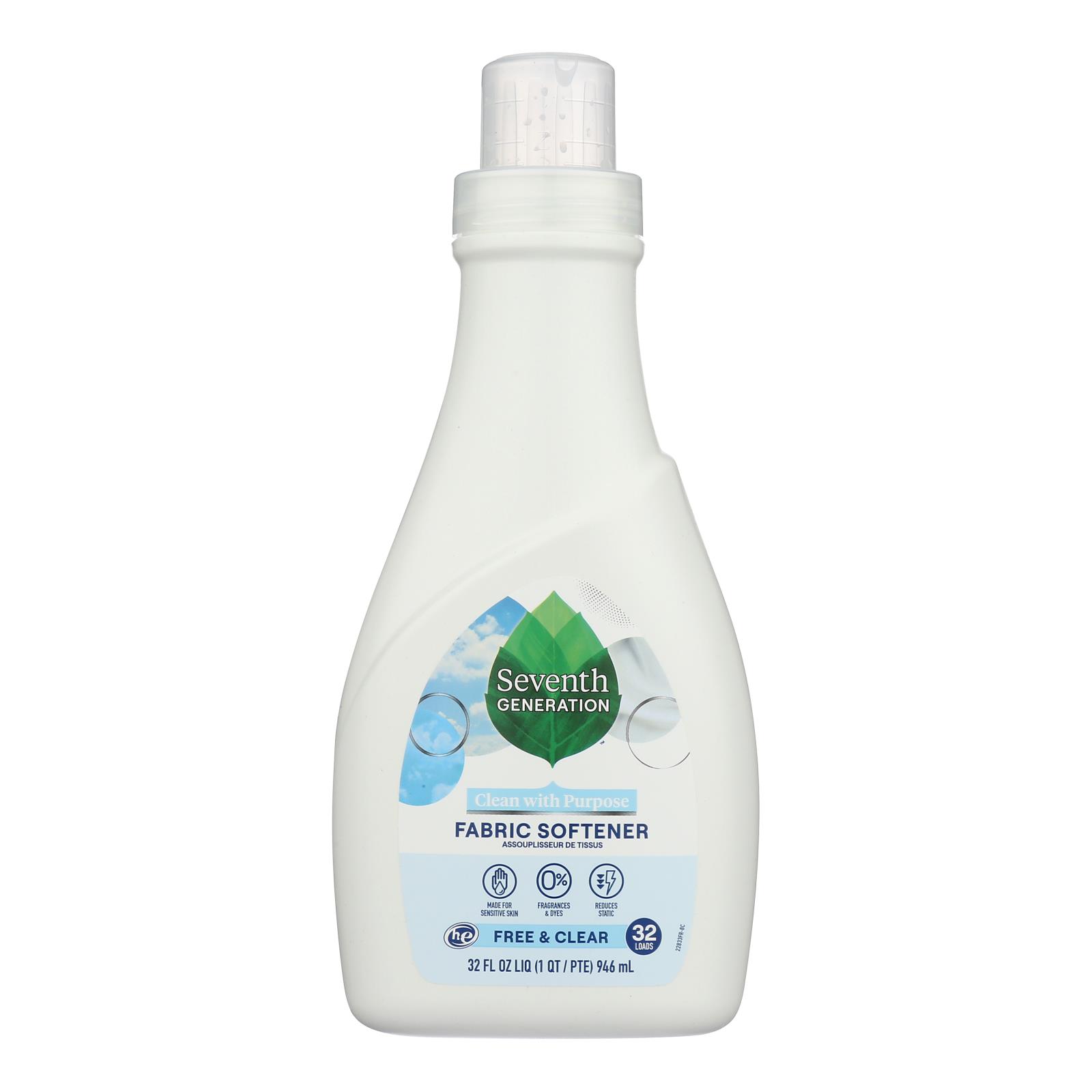Seventh Generation Natural Liquid Fabric Softener - Free and Clear - Case of 6 - 32 Fl oz.