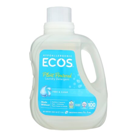 Earth Friendly Ecos Ultra 2x All Natural Laundry Detergent - Free and Clear - Case of 4 - 100 fl oz