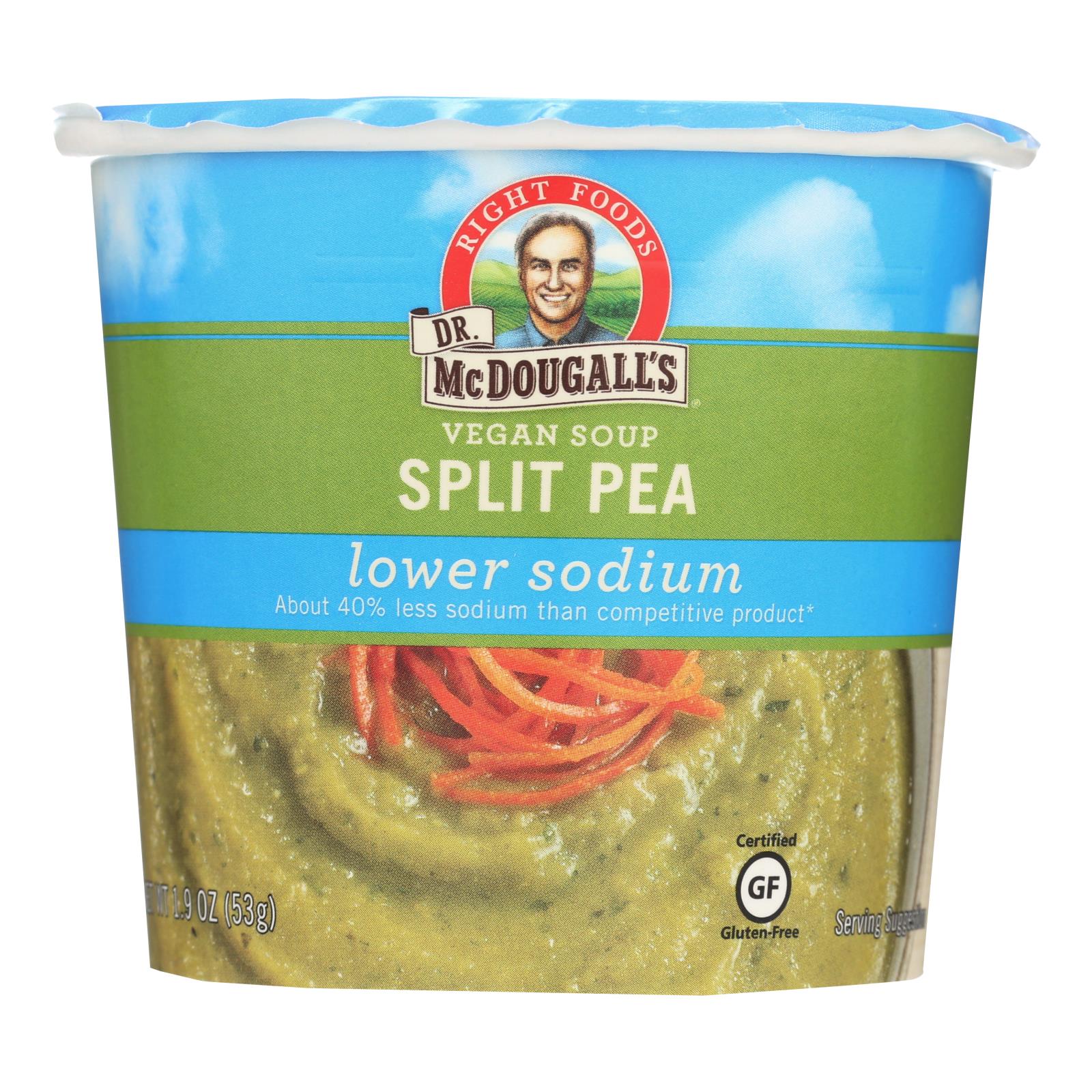 Dr. McDougall's Vegan Split Pea Lower Sodium Soup Cup - Case of 6 - 1.9 oz.