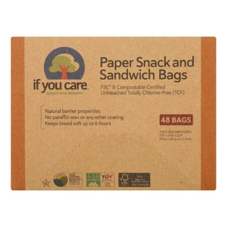 If You Care Bags - Snack and Sandwich - Paper - Unbleached - 48 Count - Case of 12
