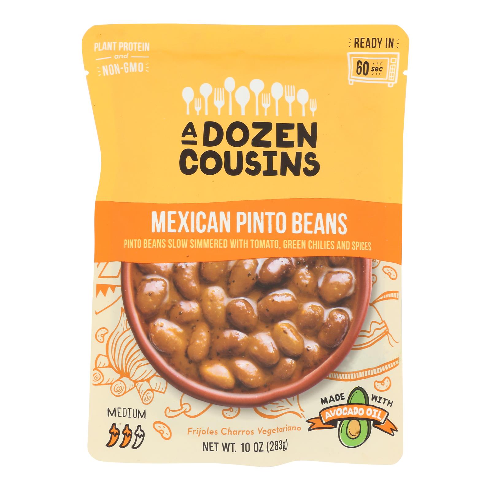 A Dozen Cousins - Ready to Eat Beans - Mexican Pinto - Case of 6 - 10 oz.