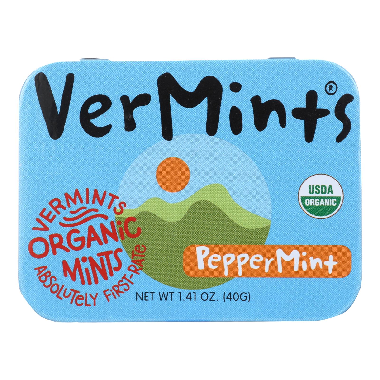 VerMints, Organic Breath Mints All Natural Peppermint Tin, Case Of 6, 1.41 oz