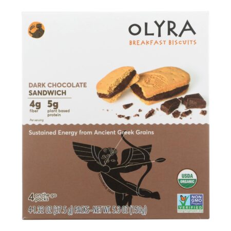 Olyra, Breakfast Biscuit Creme Dark Chocolate Organic 4 On The Go Packs, Case Of 6, 5.3 oz