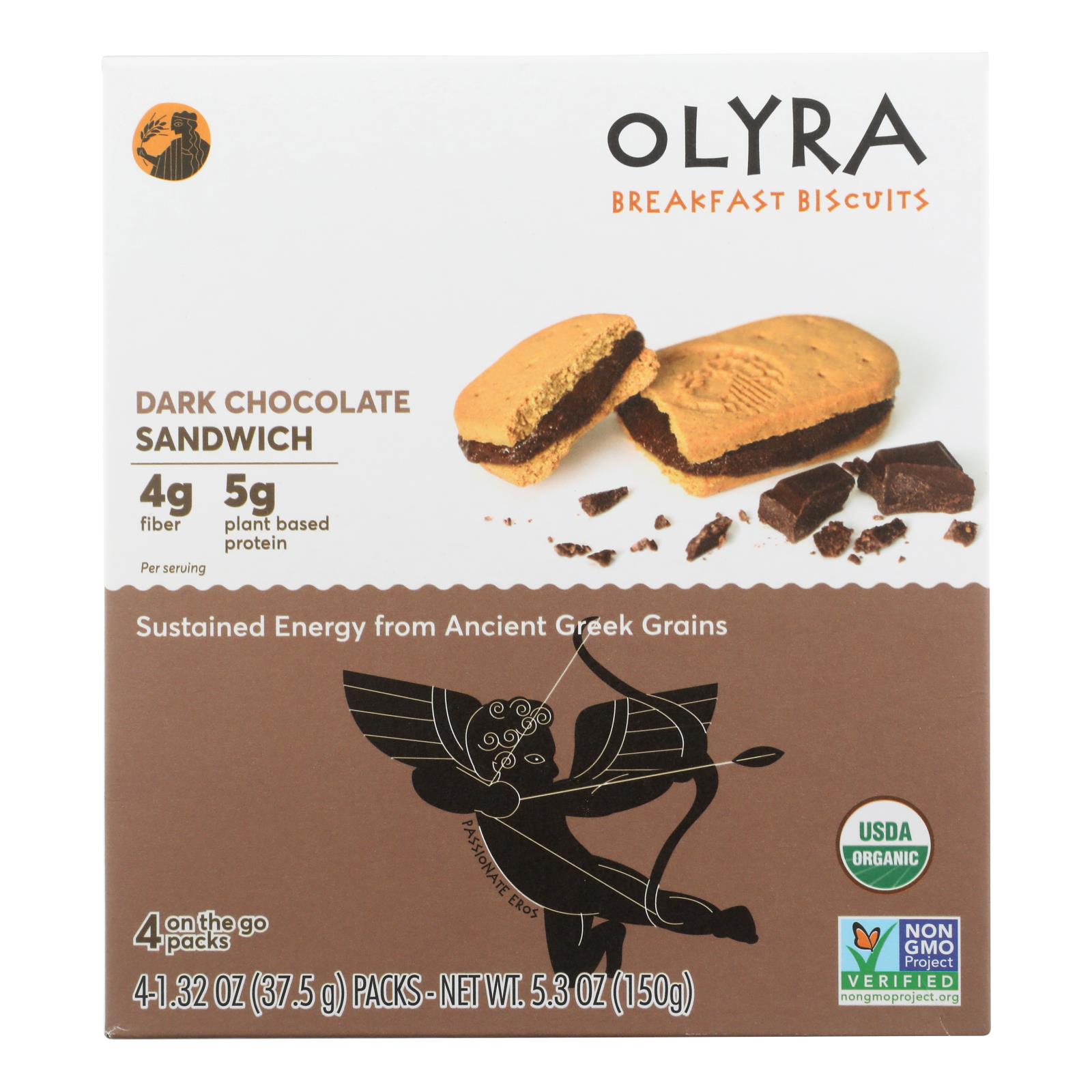 Olyra, Breakfast Biscuit Creme Dark Chocolate Organic 4 On The Go Packs, Case Of 6, 5.3 oz