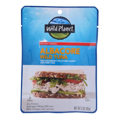 Wild Planet, Wild Albacore Tuna With No Salt Pouch, Case Of 24, 3 oz