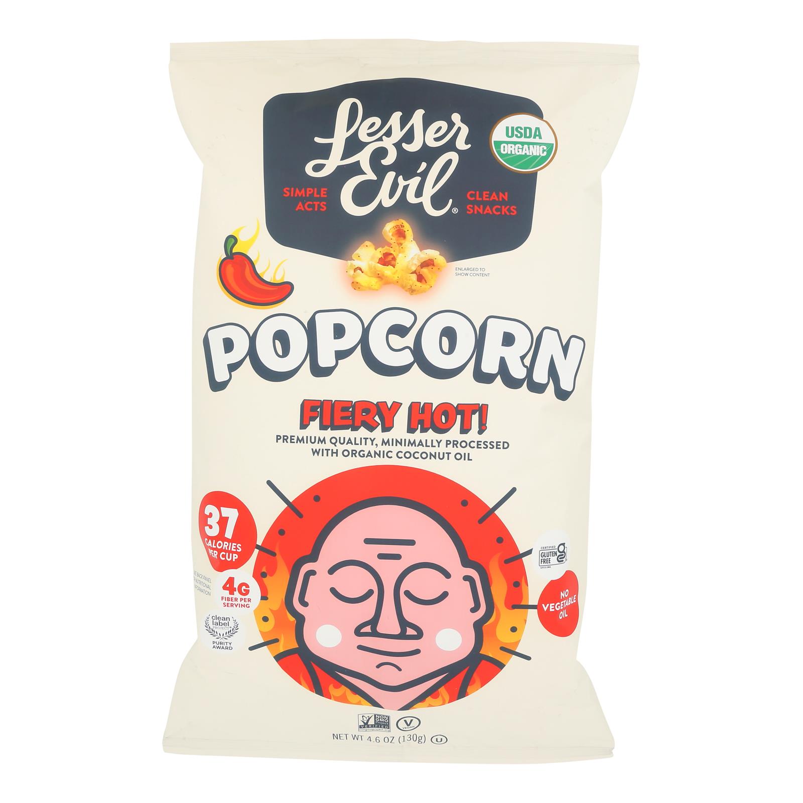 Lesser Evil, Popcorn Fiery Hot Premium Organic, Case Of 12, 4.6 oz