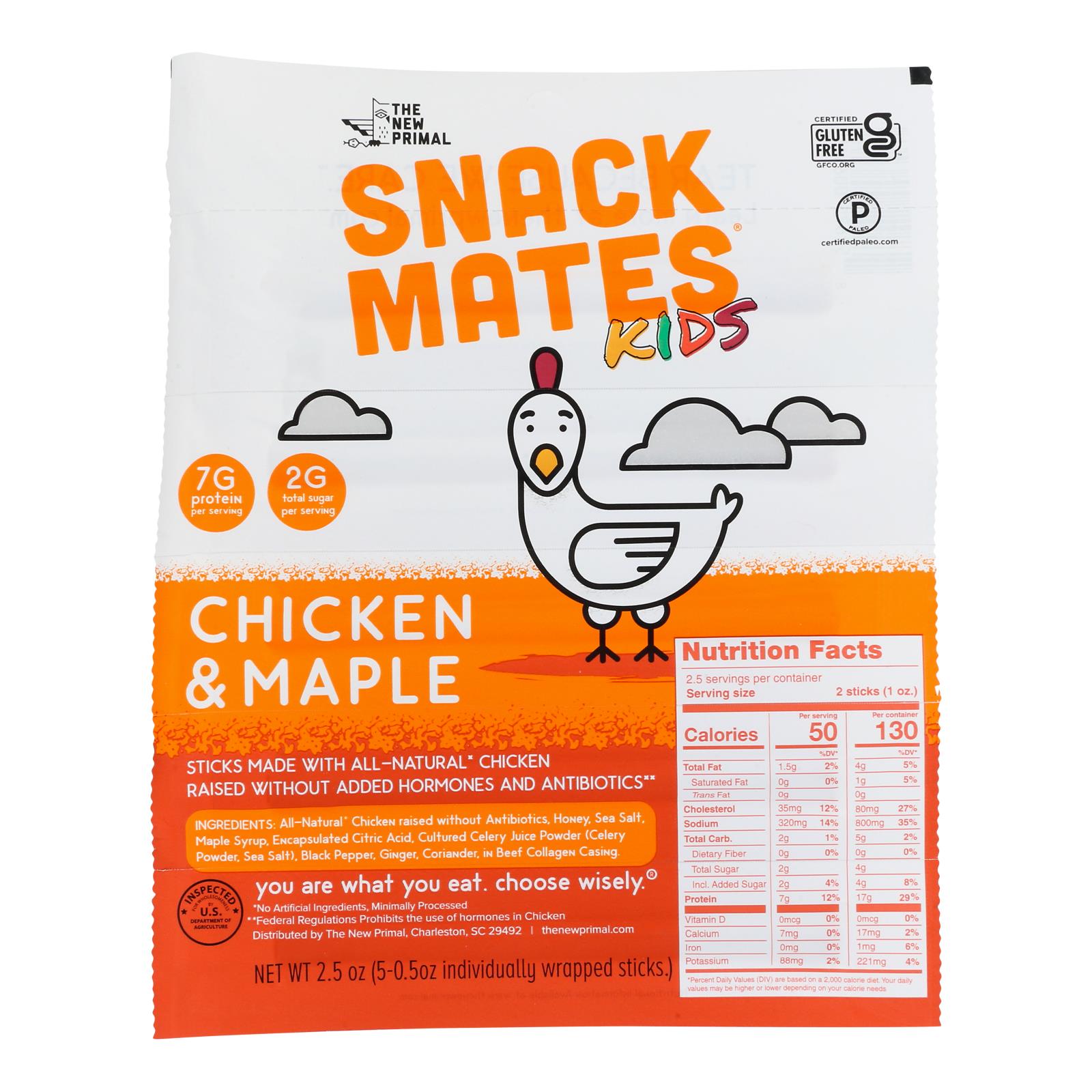 The New Primal, Chicken & Maple Snack Mates Kids Sticks, Case Of 8, 2.5 oz