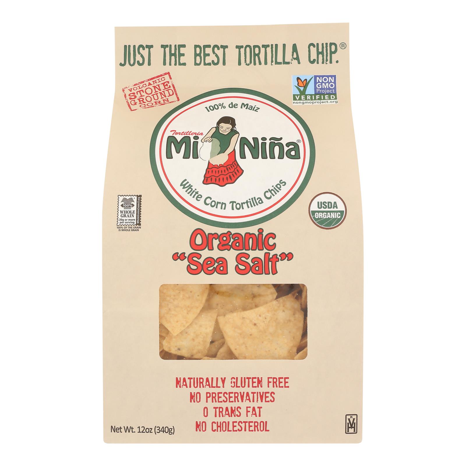 Mi Nina's White Corn Tortilla Chips With Sea Salt - Case of 9 - 12 OZ