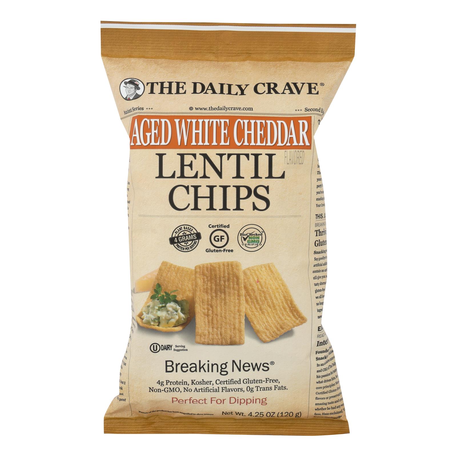The Daily Crave - Lentil Chip Aged Wht Chd - Case of 8 - 4.25 OZ