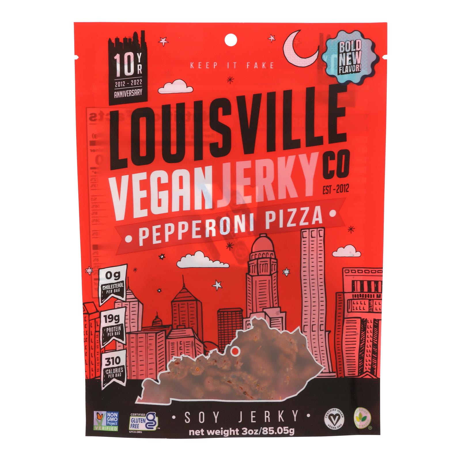 Louisville Vegan Jerky - Jerky Vegan Pepperoni - Case of 10 - 3 OZ