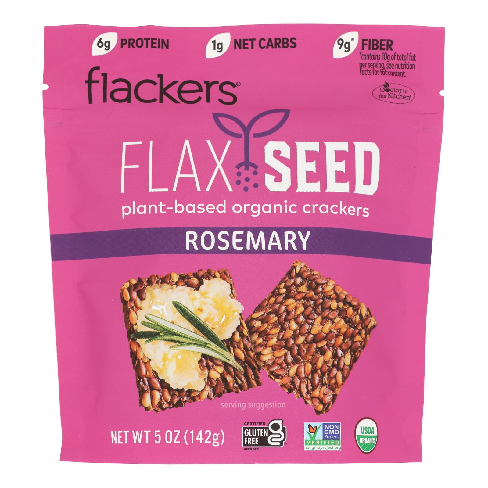 Doctor In The Kitchen - Organic Flax Seed Crackers - Rosemary - Case of 6 - 5 oz.
