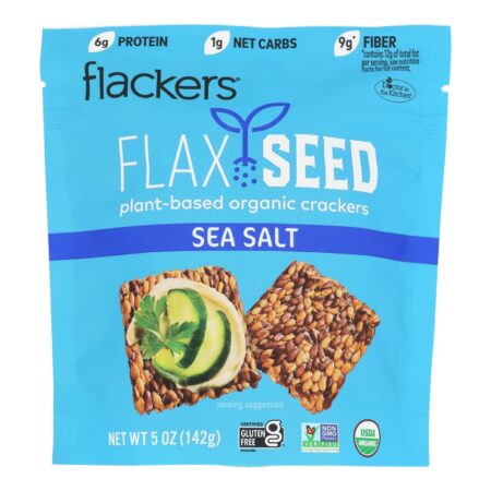 Doctor In The Kitchen - Organic Flax Seed Crackers - Sea Salt - Case of 6 - 5 oz.