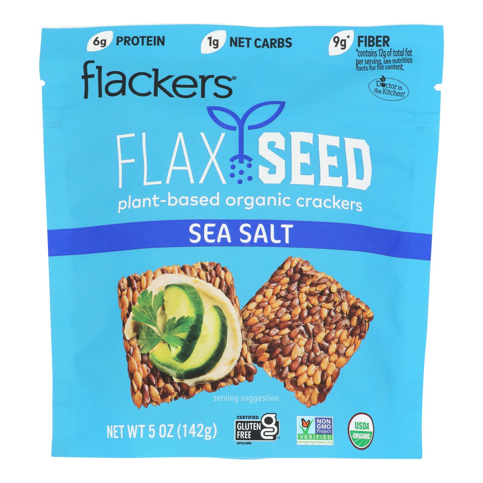 Doctor In The Kitchen - Organic Flax Seed Crackers - Sea Salt - Case of 6 - 5 oz.